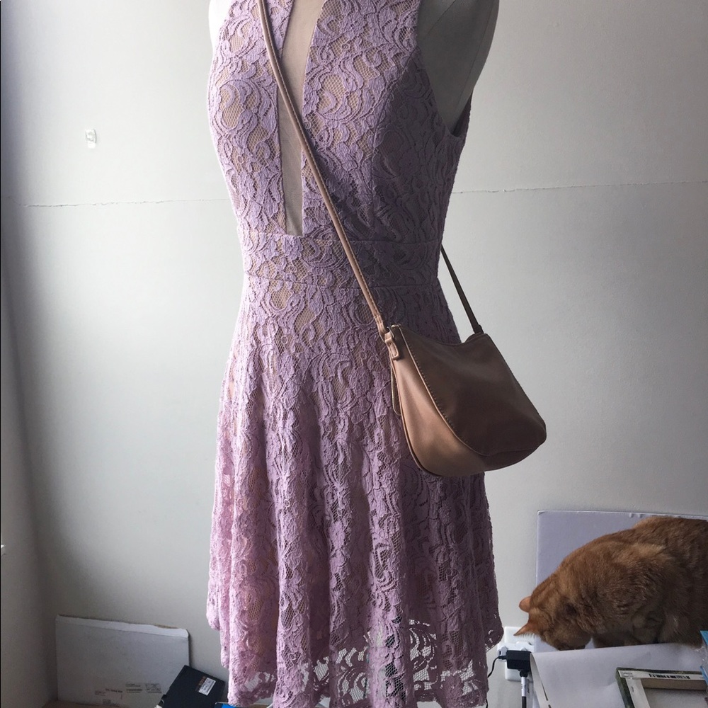 Purple Lace Dress with sheer deep neckline